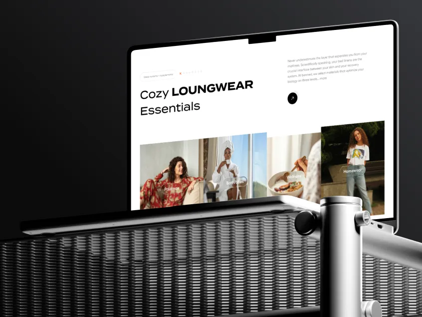 MANA loungewear product experience shown on a laptop mockup