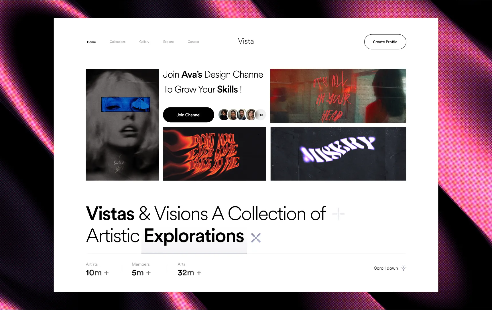 Vista creative community landing page