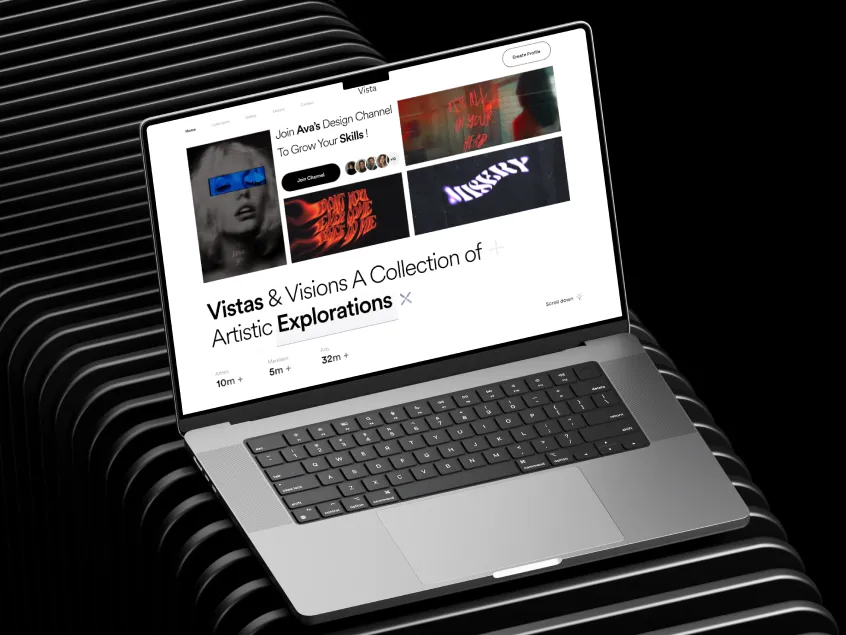 Vista creative community shown on a laptop mockup