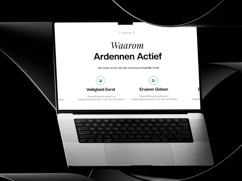 Ardennen Actief outdoor activity website shown on a laptop mockup