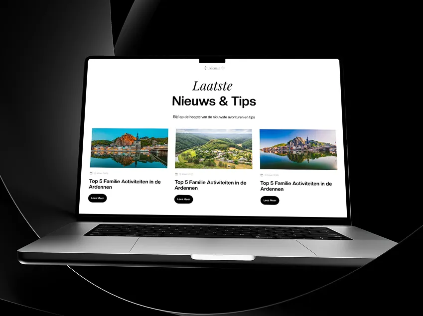 Ardennen Actief activity discovery experience shown on a laptop mockup