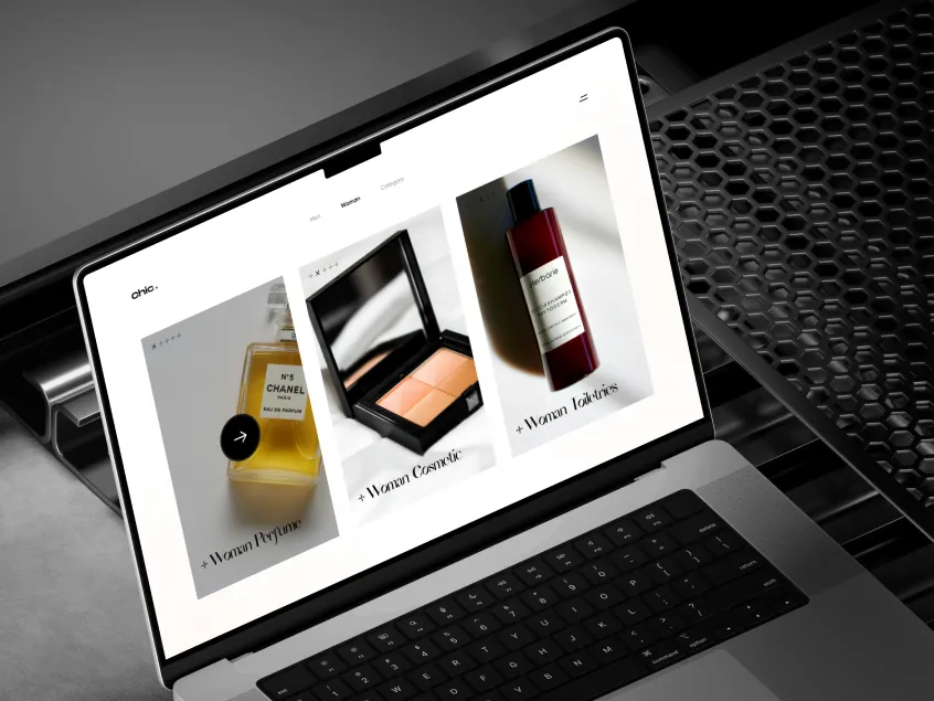 Chic perfume product experience displayed on a laptop mockup