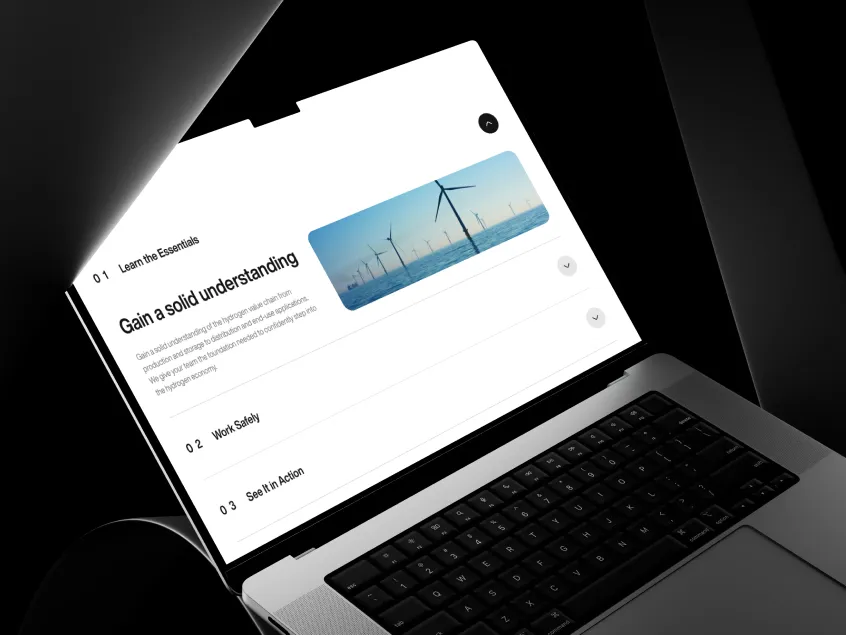 Hymatters energy infrastructure content displayed on a laptop mockup