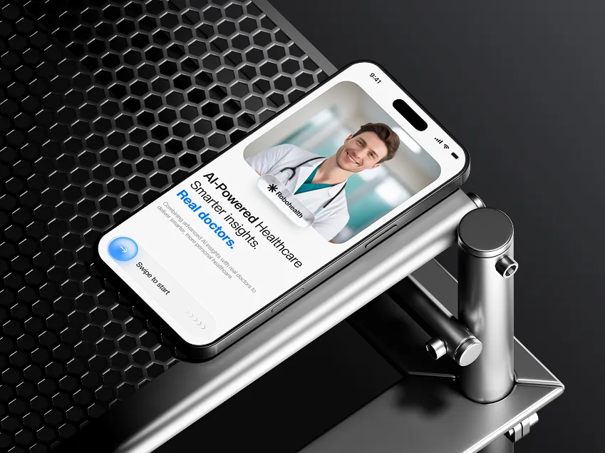 Robohealth onboarding screen beside medical equipment