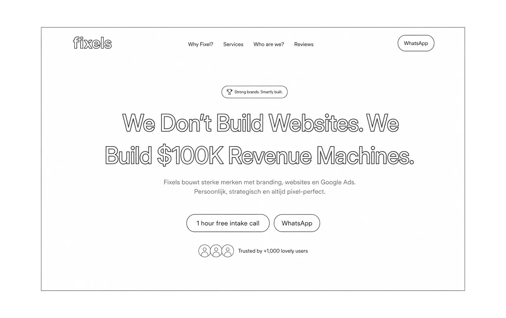 Wireframe of the Fixels growth studio landing page