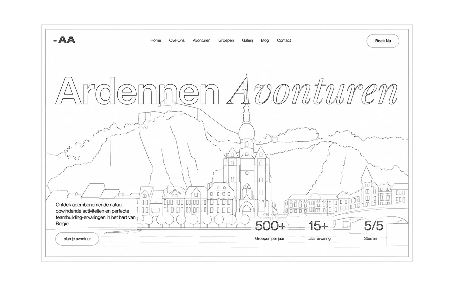 Wireframe of the Ardennen Actief landing page